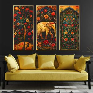 Set of Three large Wall Paintings for Wall Dacoration Golden Framed Wall Paintings for Living Room & Bedroom Wall Art for Home Decoration & Office Wall DΓ©cor (14x11 inch CH-LGD3-3)